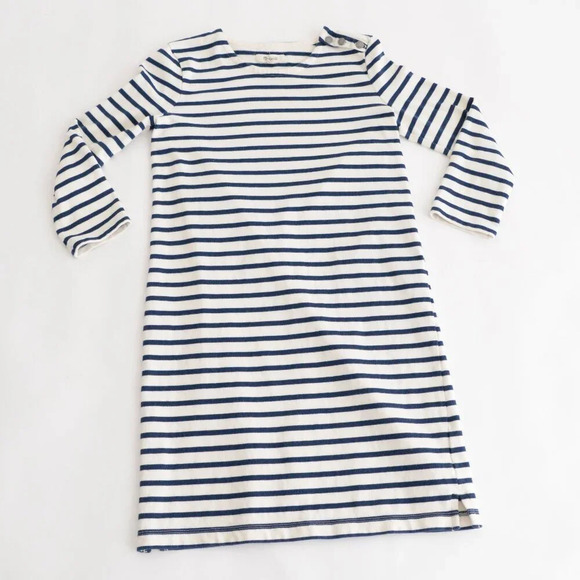 Madewell White Navy Stripe Half Sleeve A-Line  Heavy Knit Shift Midi Dress XXS - Picture 1 of 9
